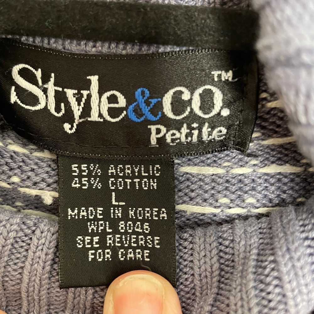 Style & Co Turtleneck Sweater Blue Fair Isle Knit Nordic Sz Petite Large - Picture 3 of 7